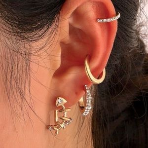 Cute FishBone Stackable gold earrings set